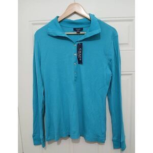 Chaps womens xl aqua blue thermal longsleeve Henley Top stretch knit shirt